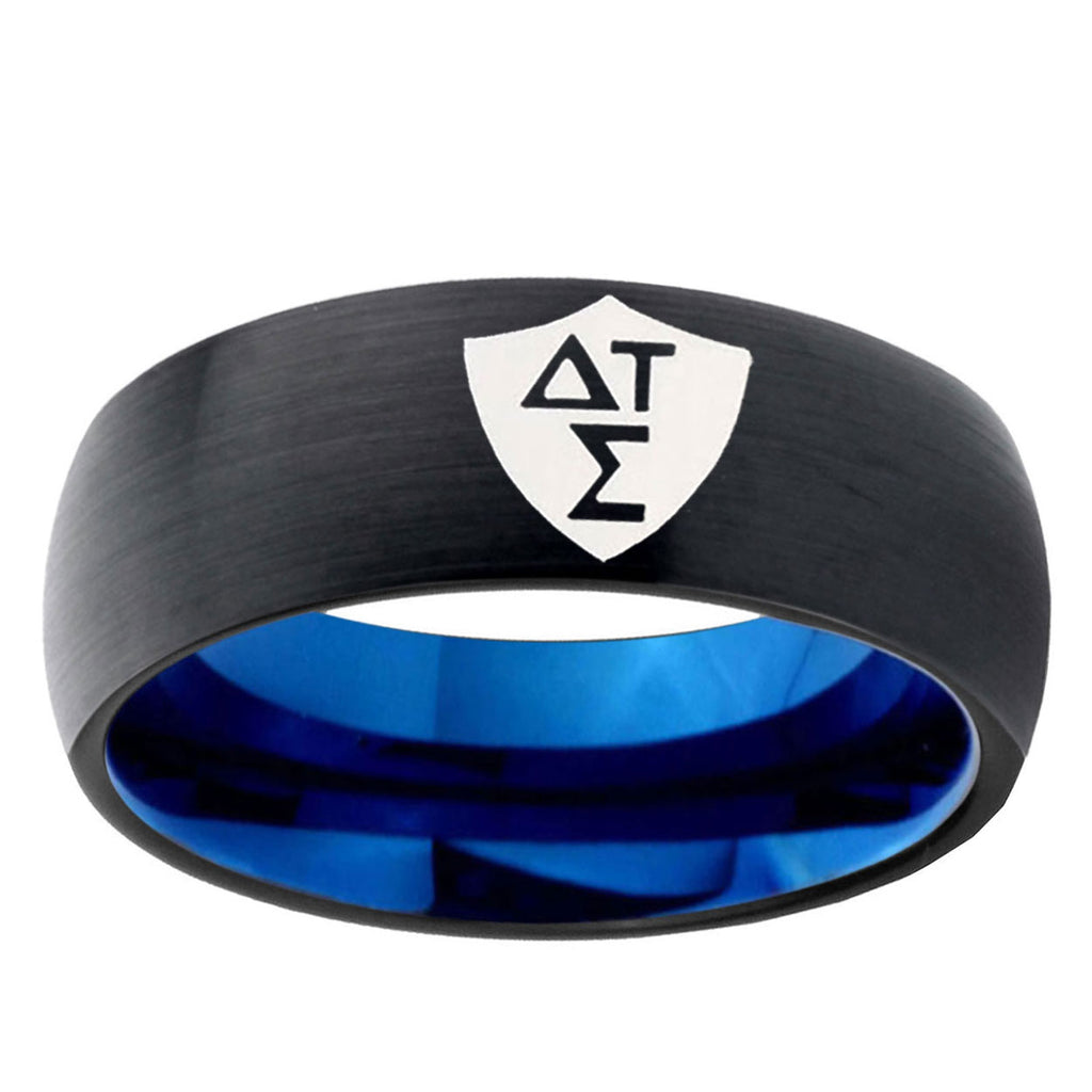 5mm Greek CTR Two-Tone Classic Dome Black Blue Tungsten Engraved Ring