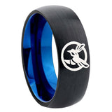 8mm Honey Bee Dome Black And Blue Tungsten Carbide Mens Ring Engraved