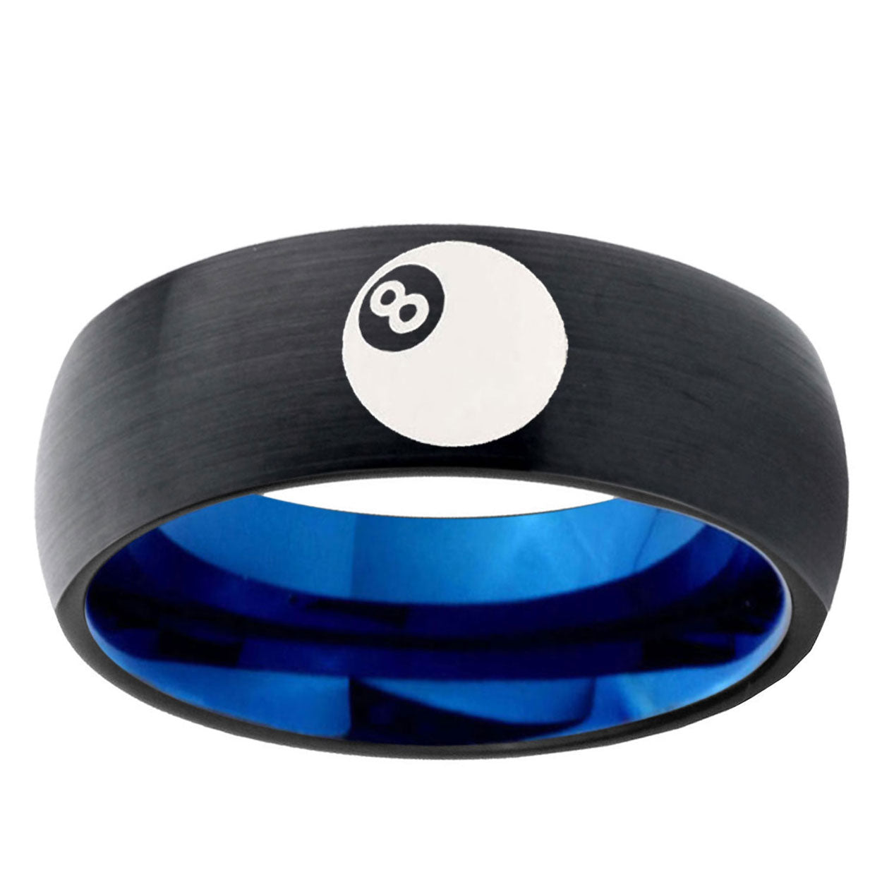 5mm 8 Ball Two-Tone Classic Dome Black Blue Tungsten Engraved Ring