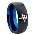 8mm Kanji Peace Two-Tone Classic Dome Black Blue Tungsten Engraved Ring