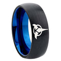 8mm Klingon Two-Tone Classic Dome Black Blue Tungsten Engraved Ring