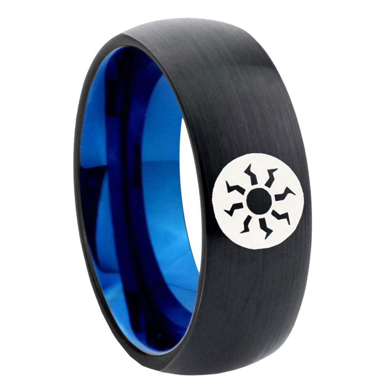 8mm Magic The Gathering Two-Tone Classic Dome Black Blue Tungsten Engraved Ring