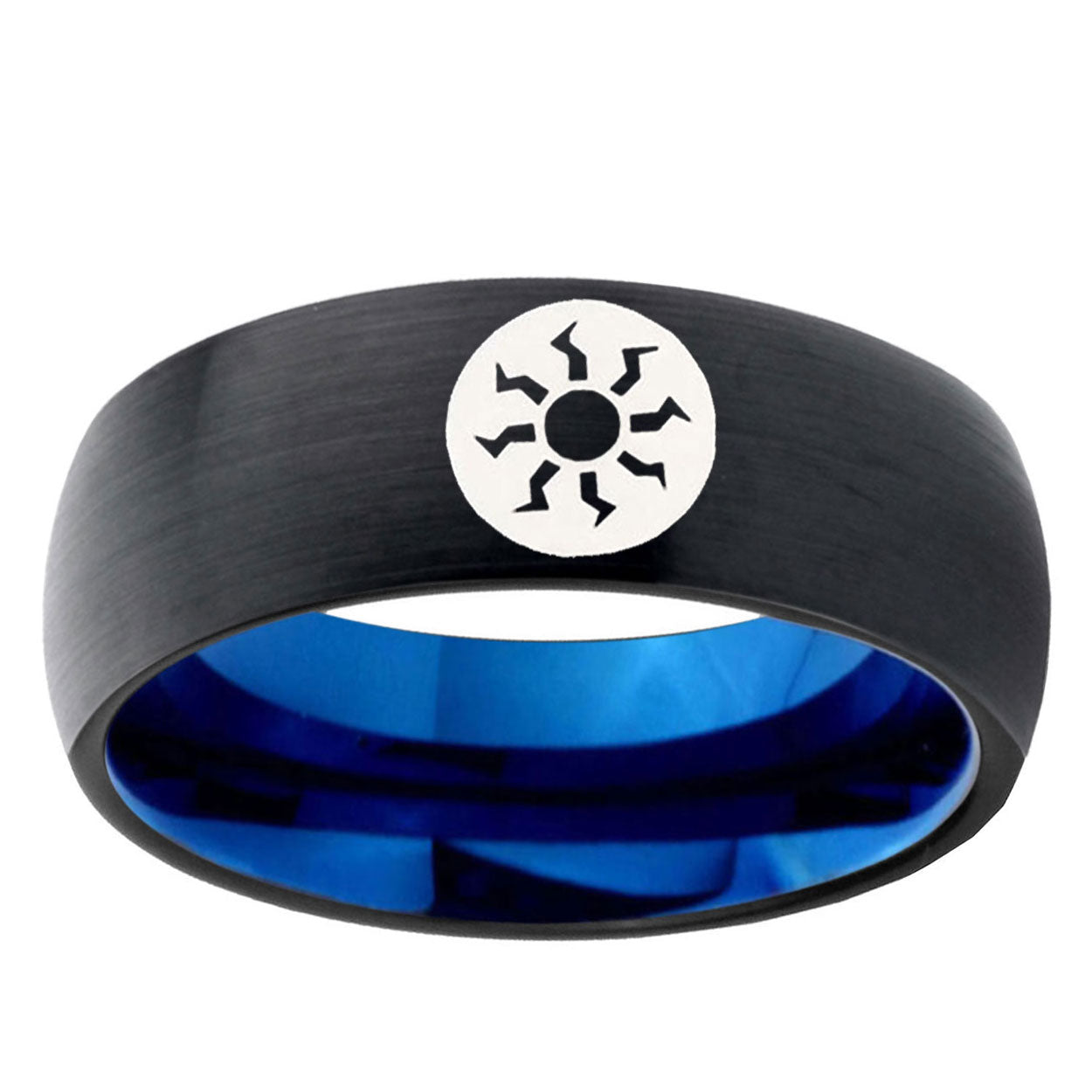 5mm Magic The Gathering Two-Tone Classic Dome Black Blue Tungsten Engraved Ring