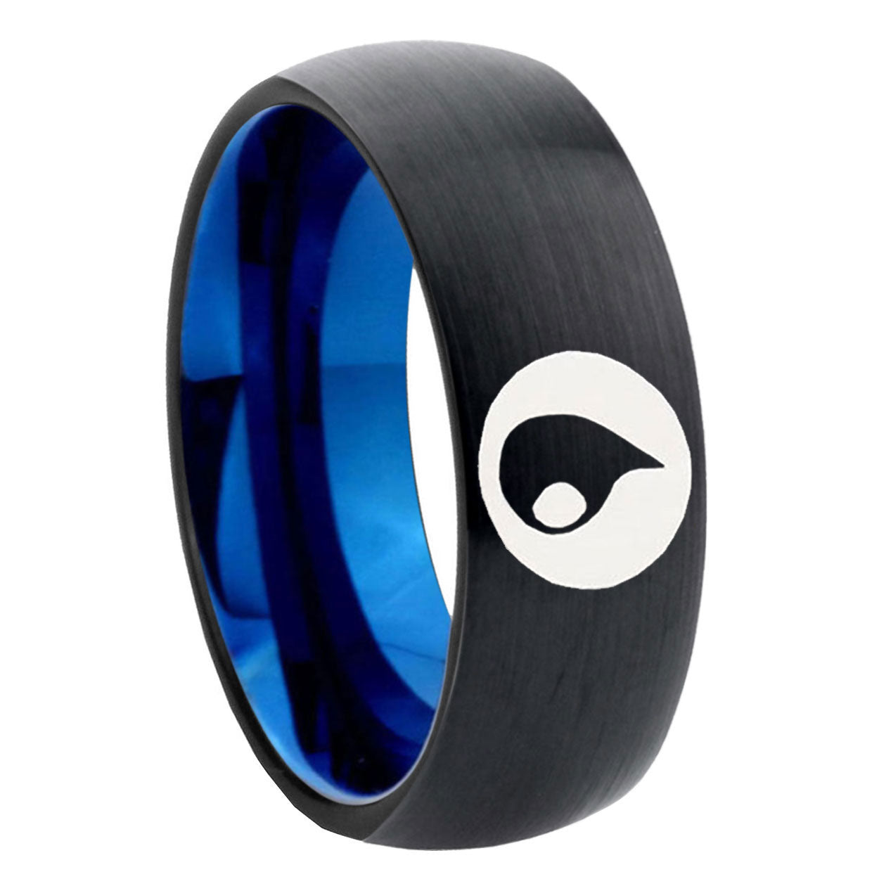 8mm Magic Gathering Two-Tone Classic Dome Black Blue Tungsten Engraved Ring