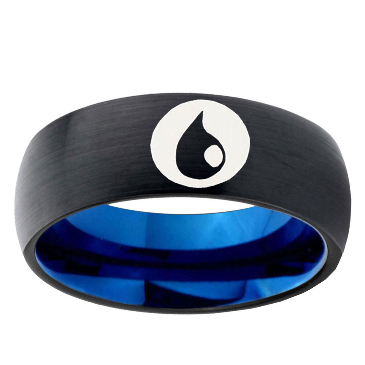 5mm Magic Gathering Two-Tone Classic Dome Black Blue Tungsten Engraved Ring