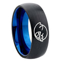8mm Mario Boo Ghost Two-Tone Classic Dome Black Blue Tungsten Engraved Ring