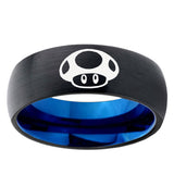 5mm Mario Mushroom Dome Black And Blue Tungsten Carbide Wedding Band Ring
