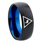 8mm Masonic Yod Dome Black And Blue Tungsten Carbide Men's Promise Rings