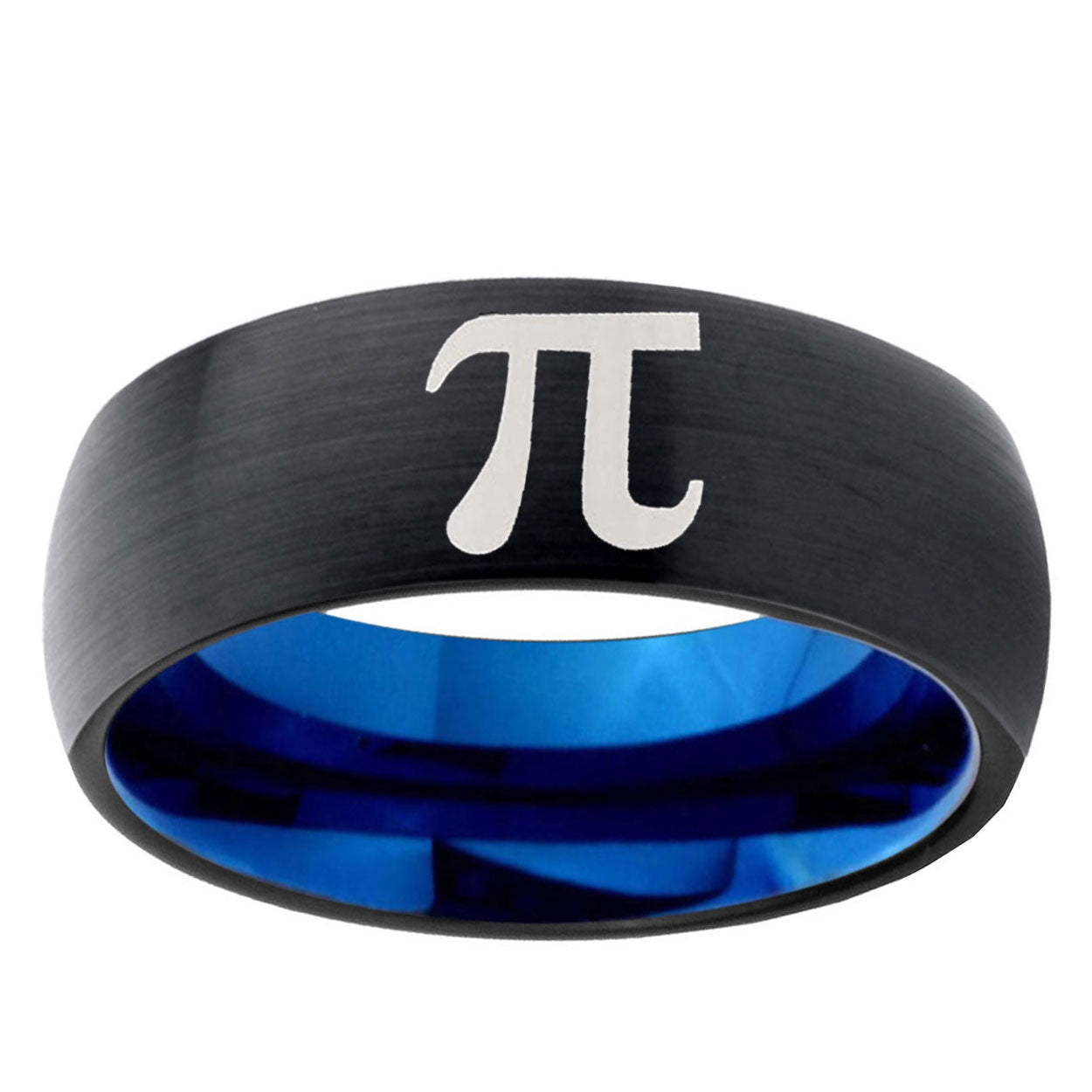 5mm Math Pi Two-Tone Classic Dome Black Blue Tungsten Engraved Ring
