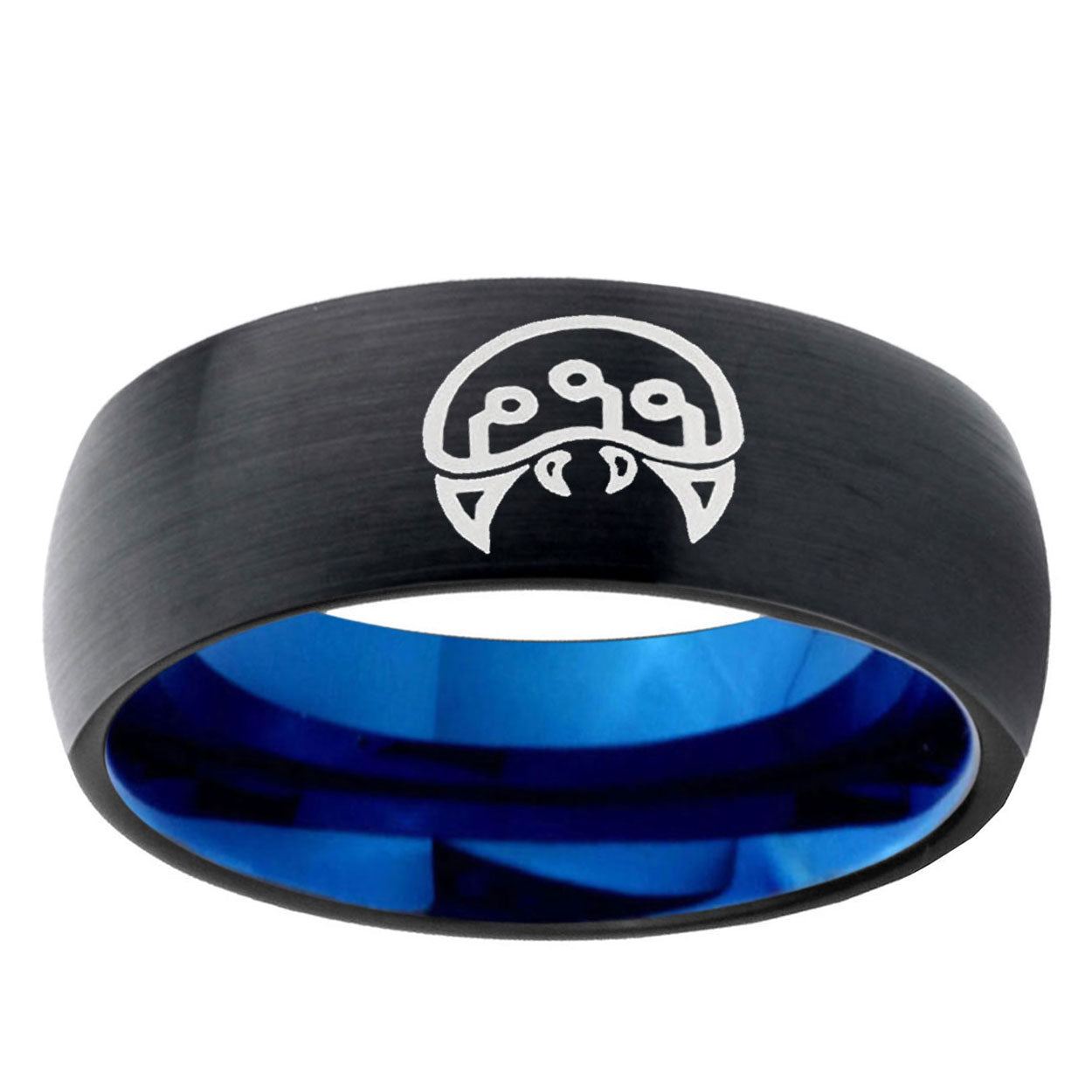 5mm Metroid Two-Tone Classic Dome Black Blue Tungsten Engraved Ring