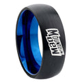 8mm Mountain Dew Two-Tone Classic Dome Black Blue Tungsten Engraved Ring