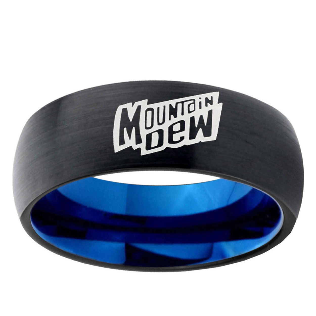 5mm Mountain Dew Two-Tone Classic Dome Black Blue Tungsten Engraved Ring