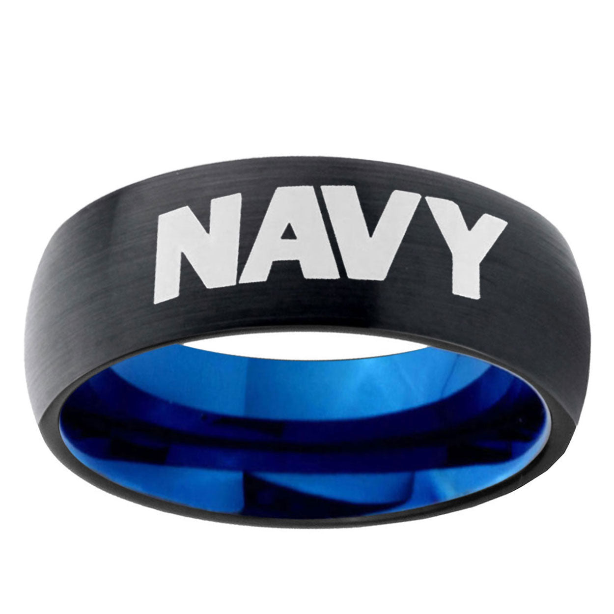 5mm Navy Two-Tone Classic Dome Black Blue Tungsten Engraved Ring