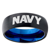 5mm Navy Dome Black And Blue Tungsten Carbide Mens Anniversary Ring