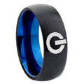 8mm Power Two-Tone Classic Dome Black Blue Tungsten Engraved Ring