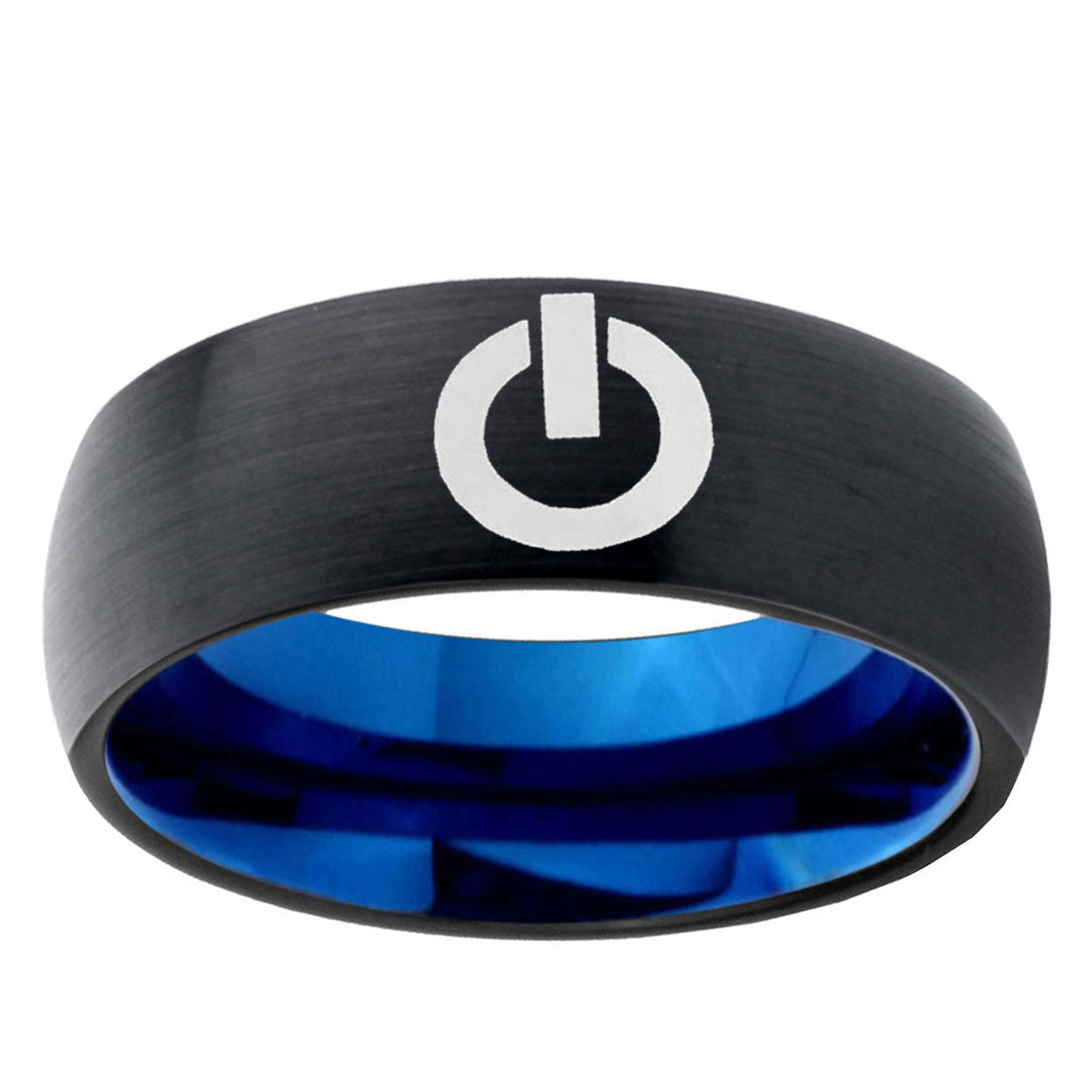 5mm Power Two-Tone Classic Dome Black Blue Tungsten Engraved Ring