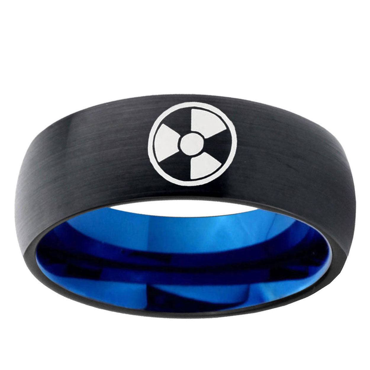 5mm Radiation Two-Tone Classic Dome Black Blue Tungsten Engraved Ring
