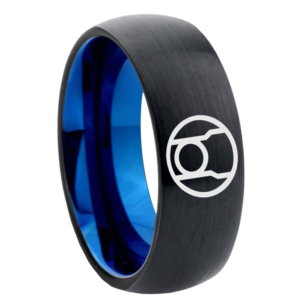 8mm Red Lantern Two-Tone Classic Dome Black Blue Tungsten Engraved Ring
