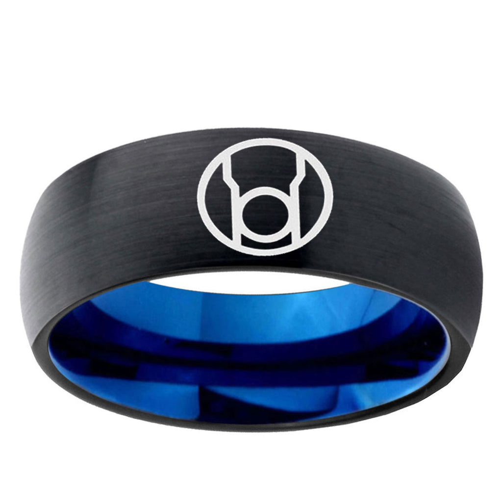 5mm Red Lantern Two-Tone Classic Dome Black Blue Tungsten Engraved Ring