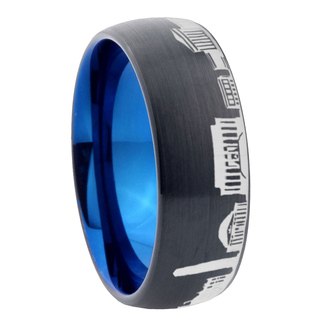 5mm DC Washington City Two-Tone Classic Dome Black Blue Tungsten Engraved Ring