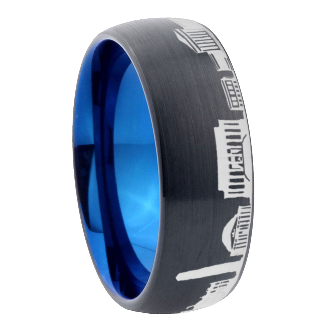5mm DC Washington City Two-Tone Classic Dome Black Blue Tungsten Engraved Ring