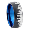 8mm NY New York City Two-Tone Classic Dome Black Blue Tungsten Engraved Ring