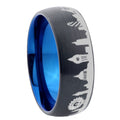 8mm UK London City Two-Tone Classic Dome Black Blue Tungsten Engraved Ring