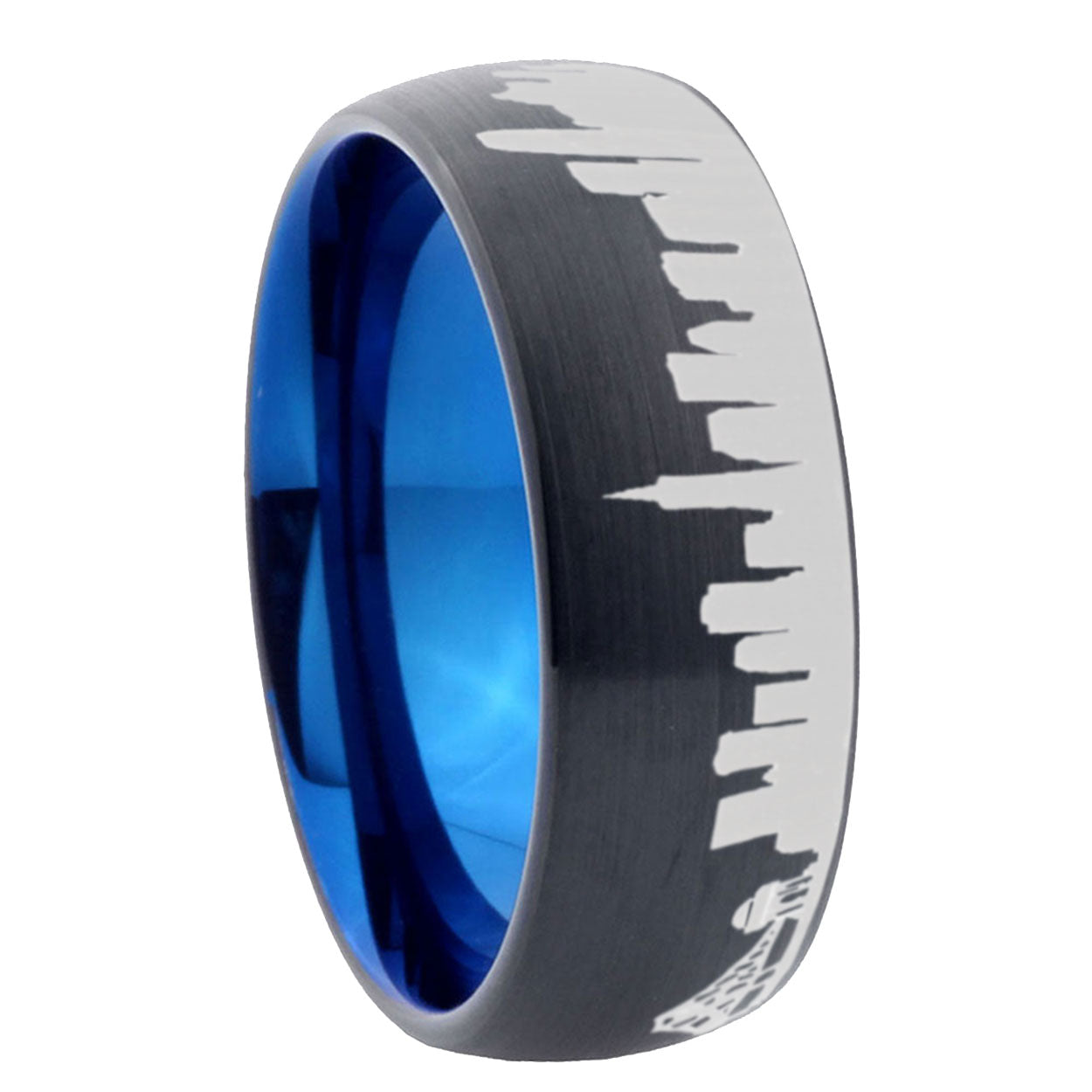 5mm CA San Francisco City Two-Tone Classic Dome Black Blue Tungsten Engraved Ring