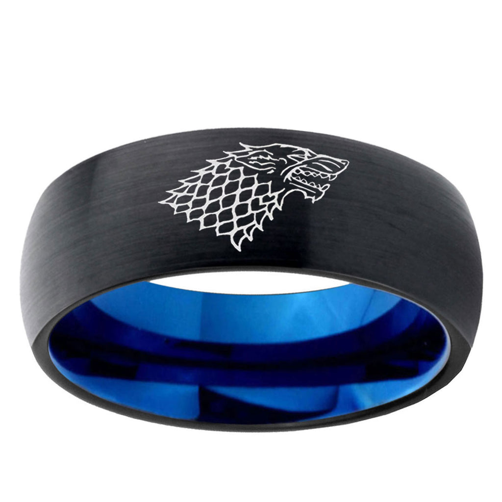 10mm Game Of Thrones House Stark Direwolf Dome Tungsten Carbide Blue Engagement Ring