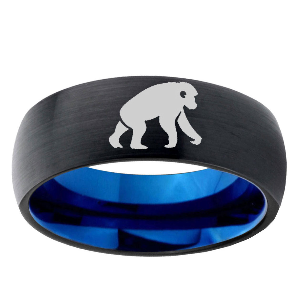 5mm Chimpanzee Two-Tone Classic Dome Black Blue Tungsten Engraved Ring