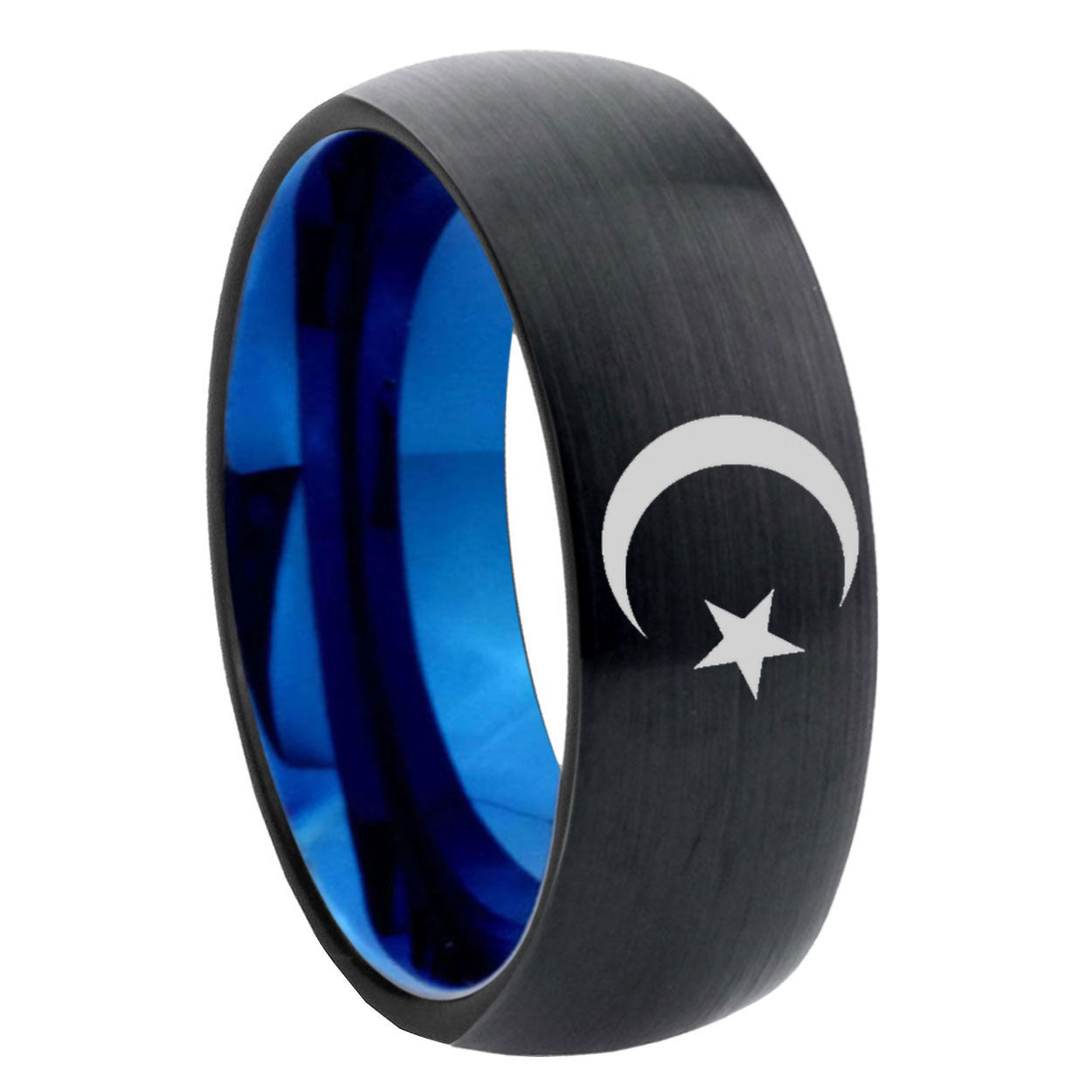 10mm Crescent Moon Stars Dome Tungsten Carbide Blue Engagement Ring