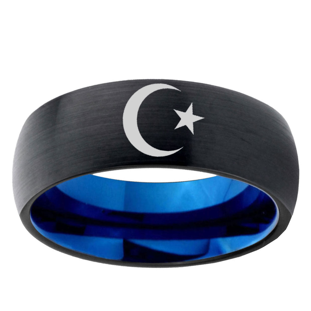 10mm Crescent Moon Stars Dome Tungsten Carbide Blue Engagement Ring