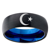5, 8mm Crescent Moon Stars Dome Tungsten Carbide Blue Wedding Band Mens