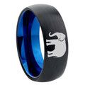 8mm Elephant Two-Tone Classic Dome Black Blue Tungsten Engraved Ring