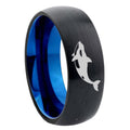 8mm Killer Whale Two-Tone Classic Dome Black Blue Tungsten Engraved Ring