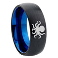 8mm Octopus Two-Tone Classic Dome Black Blue Tungsten Engraved Ring