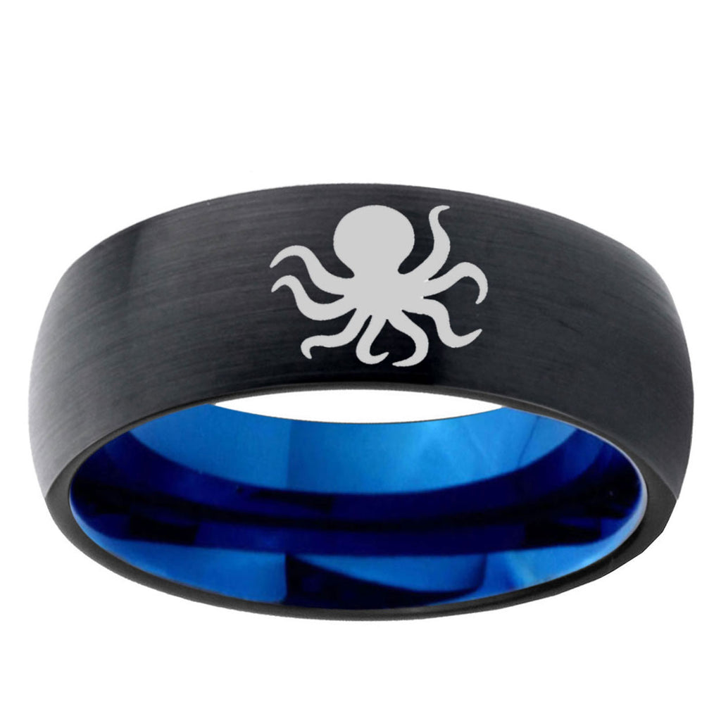 10mm Octopus Dome Tungsten Carbide Blue Engagement Ring