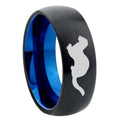 8mm Otter Two-Tone Classic Dome Black Blue Tungsten Engraved Ring