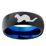 5, 8mm Otter Dome Tungsten Carbide Blue Wedding Band Mens