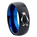 8mm Penguin Dome Tungsten Carbide Blue Wedding Band Mens