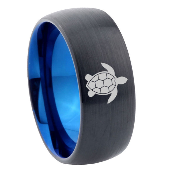 8mm Sea Turtle Dome Blue Black Man Wedding Gift