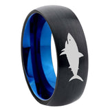 8mm Shark Dome Tungsten Carbide Blue Wedding Band Mens