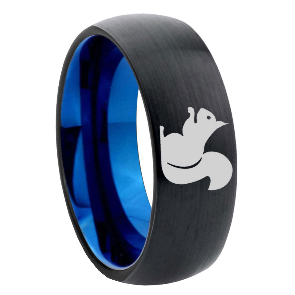 8mm Squirrel Two-Tone Classic Dome Black Blue Tungsten Engraved Ring