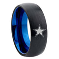 8mm Cowboys Star Two-Tone Classic Dome Black Blue Tungsten Engraved Ring