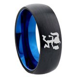 8mm Hatchet Woman Dome Tungsten Carbide Blue Wedding Band Mens