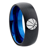 8mm Basketball Dome Black And Blue Tungsten Carbide Mens Wedding Ring