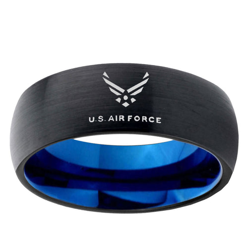 10mm US Air Force Dome Tungsten Carbide Blue Personalized Ring