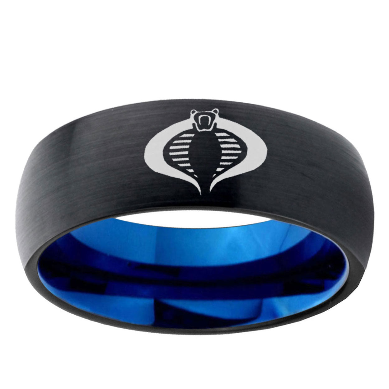 5mm Cobra Two-Tone Classic Dome Black Blue Tungsten Engraved Ring