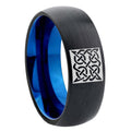 8mm Celtic Design Two-Tone Classic Dome Black Blue Tungsten Engraved Ring
