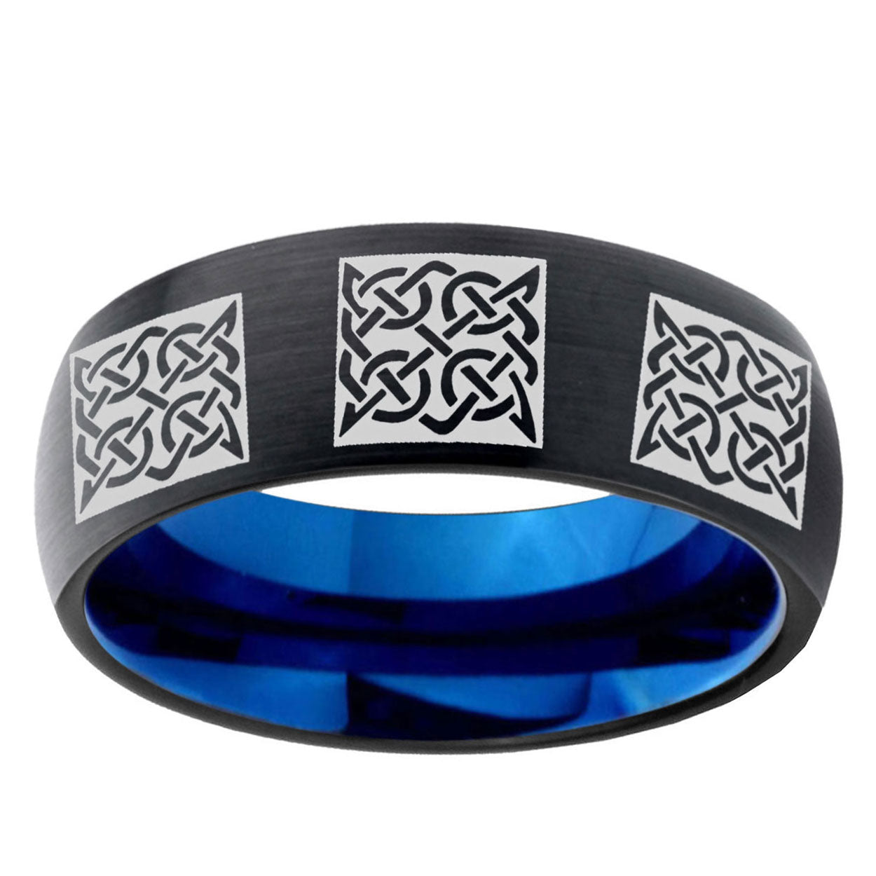 5mm Multiple Celtic Two-Tone Classic Dome Black Blue Tungsten Engraved Ring